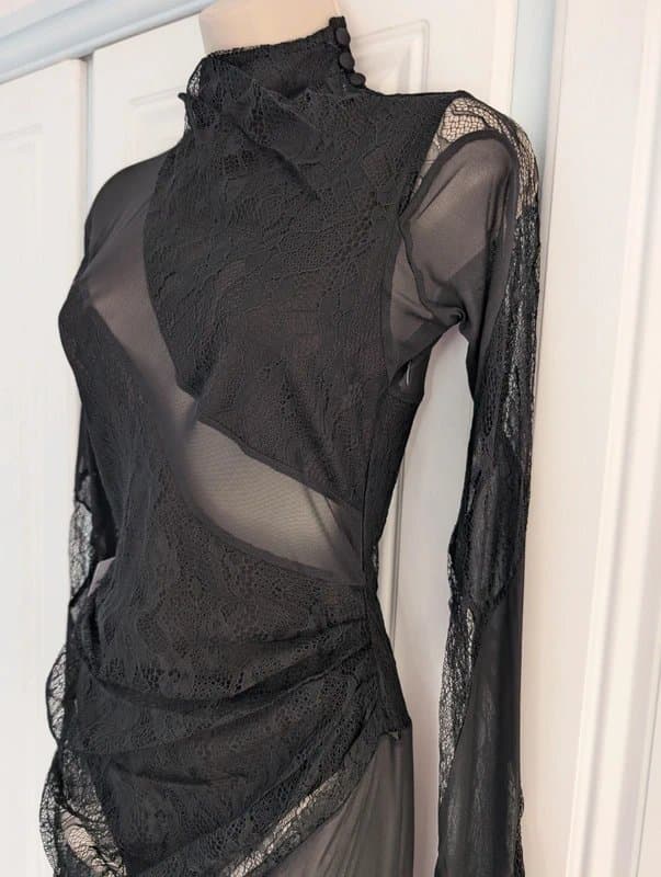 ASOS ASOS Design sheer mesh mini dress with lace panels and bodysuit size 6