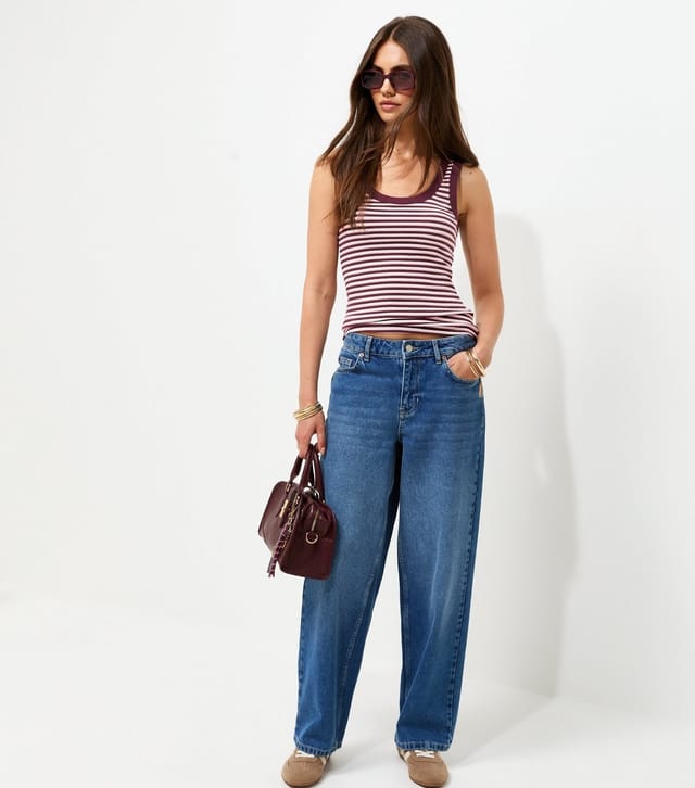 New Look Women's Red Cotton Rich Striped Scoop Neck Vest Top New Look - 3