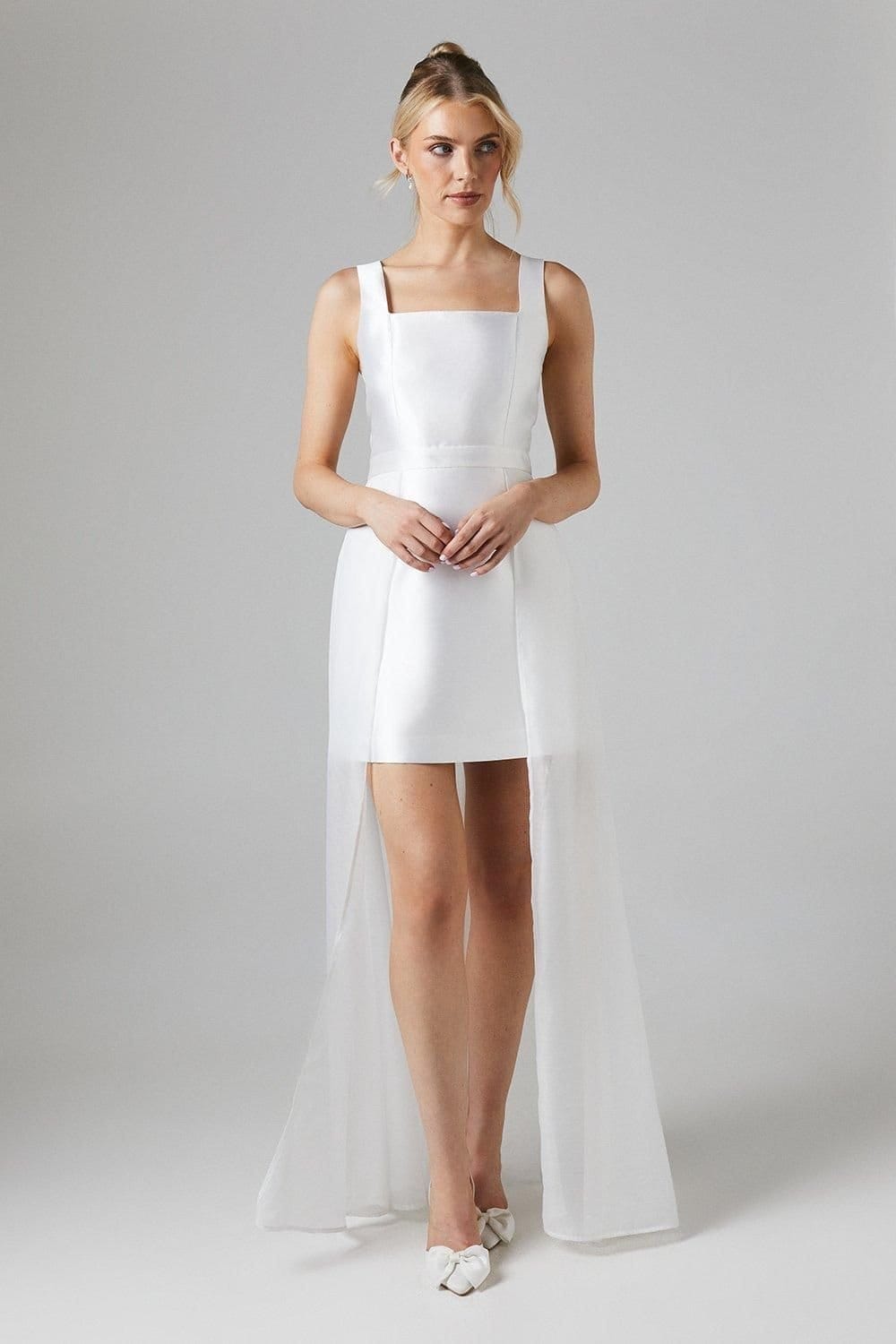 Coast Ivory Twill Mini Wedding Dress With Organza Skirt
