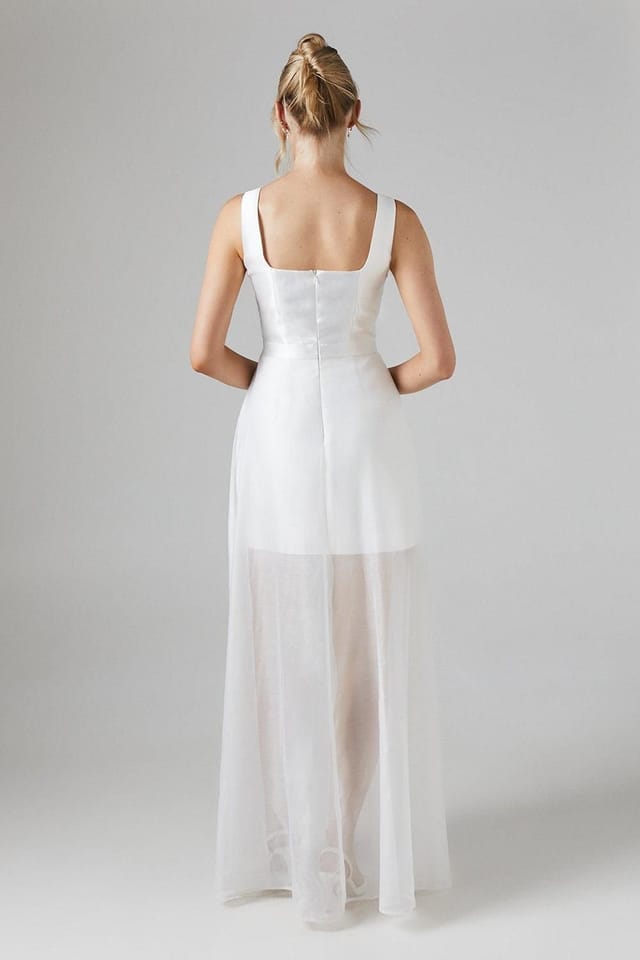Coast Coast Women's Twill Mini Wedding Dress With Organza Skirt in Ivory - 3
