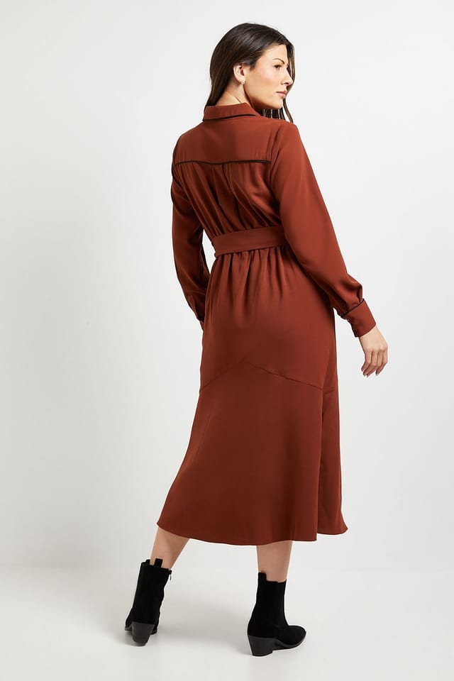 Wallis Wallis Women's Pintuck Detail Midi Shirt Dress in Rust - 3