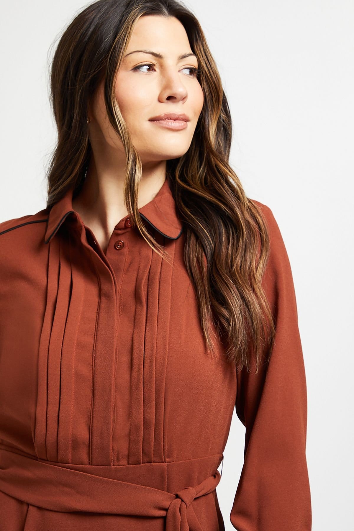 Wallis Wallis Women's Pintuck Detail Midi Shirt Dress in Rust - 4