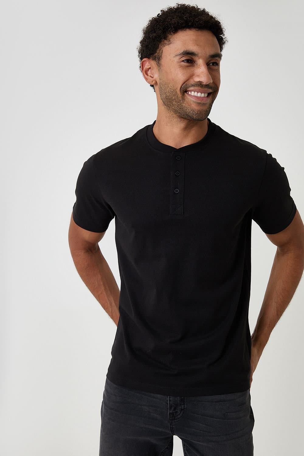 Threadbare Threadbare Men's 2-Pack Cotton Grandad Collar T-Shirts in Black