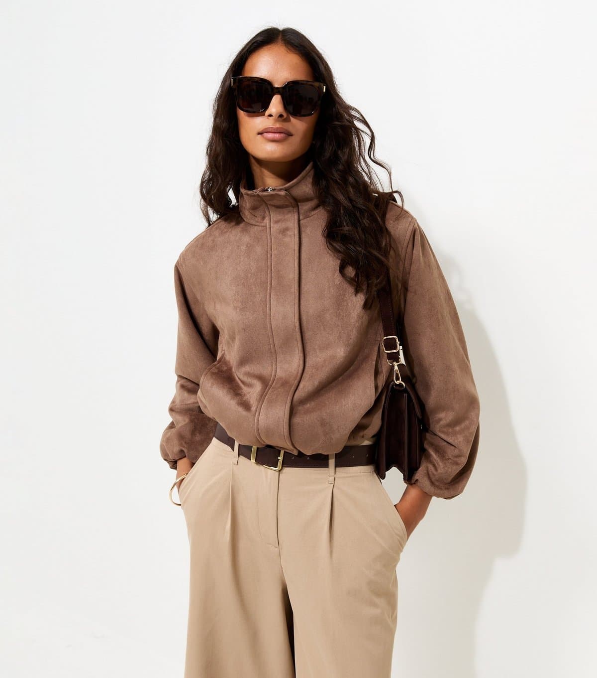 New Look Women's Mink Faux Suede Bubble Hem Jacket New Look