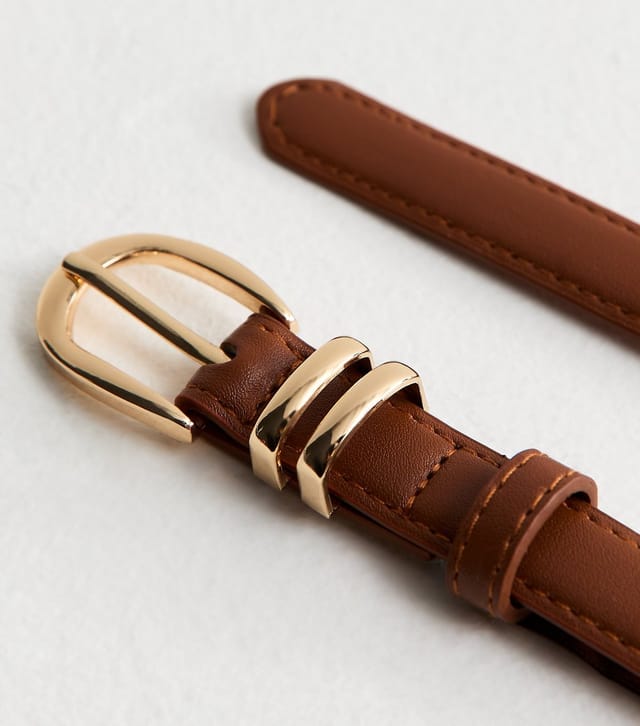 New Look Tan Faux Leather Skinny Belt New Look - 3