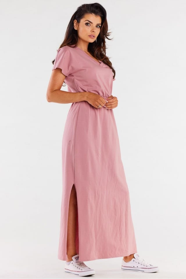 Love Lace Love Lace Women's Maxi Heart Neck Short Sleeve Dress in Pink - 2