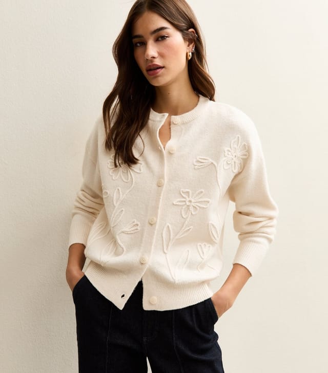 New Look Women's Cream 3D Floral Knitted Cardigan New Look - 2