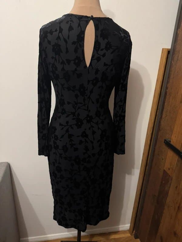 ASOS Design black velvet velour devore midi dress long sleeve size M burnout