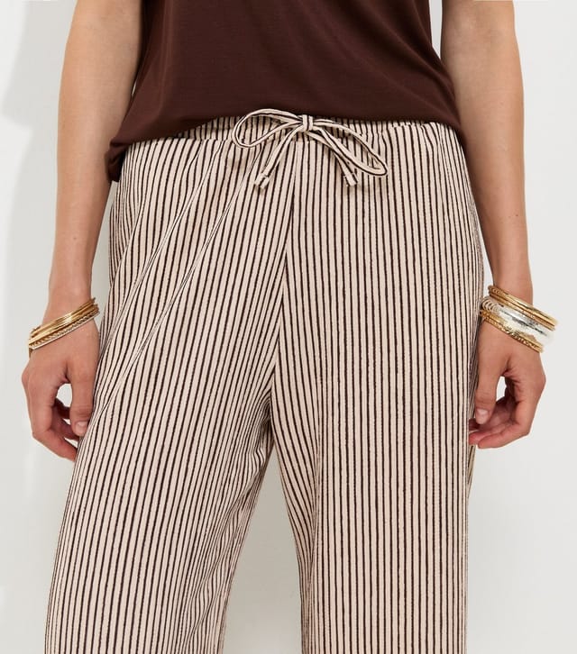 New Look Women's Brown Thin Stripe Crinkle Texture Wide Leg Trousers New Look - 2