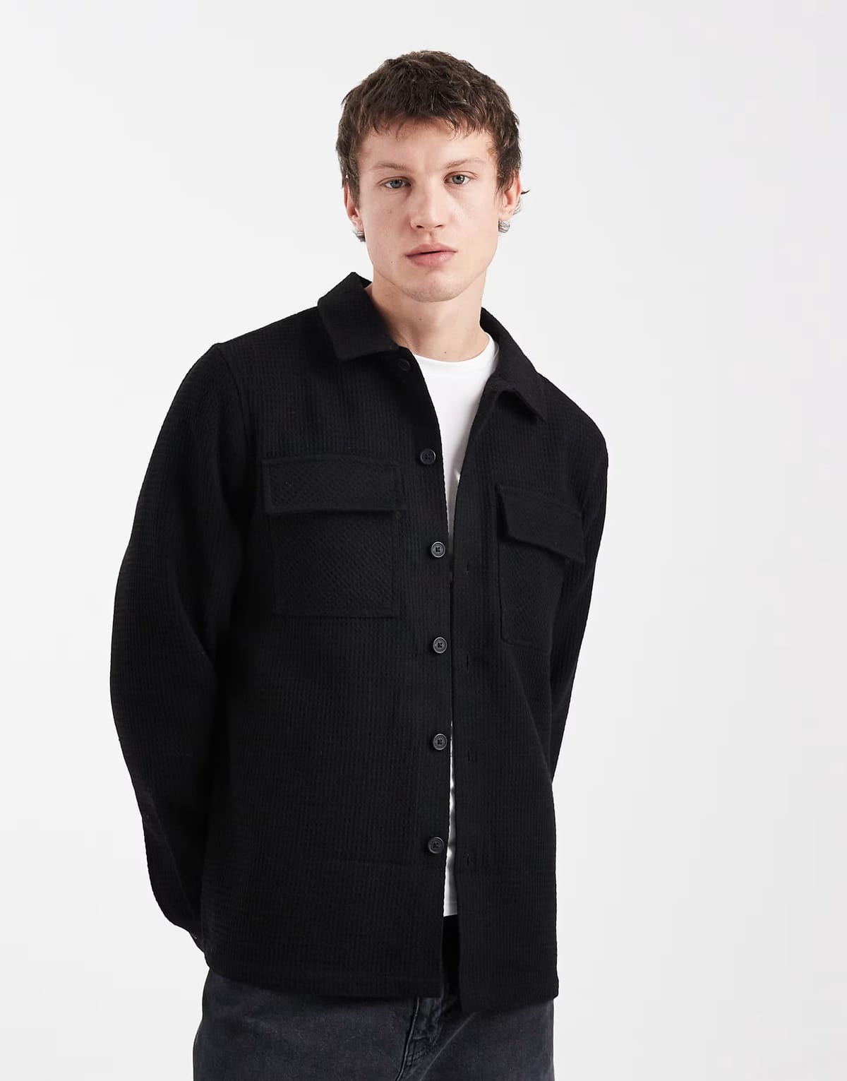 ASOS Threadbare pocket front shacket in black - 1