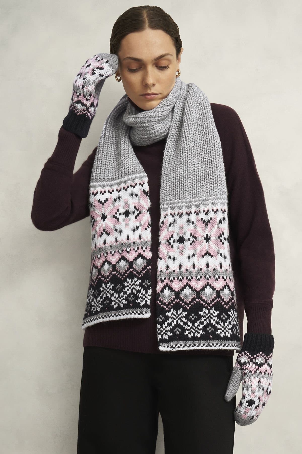 Hobbs London Hobbs London Women's Deanna Fairisle Scarf in Light Grey