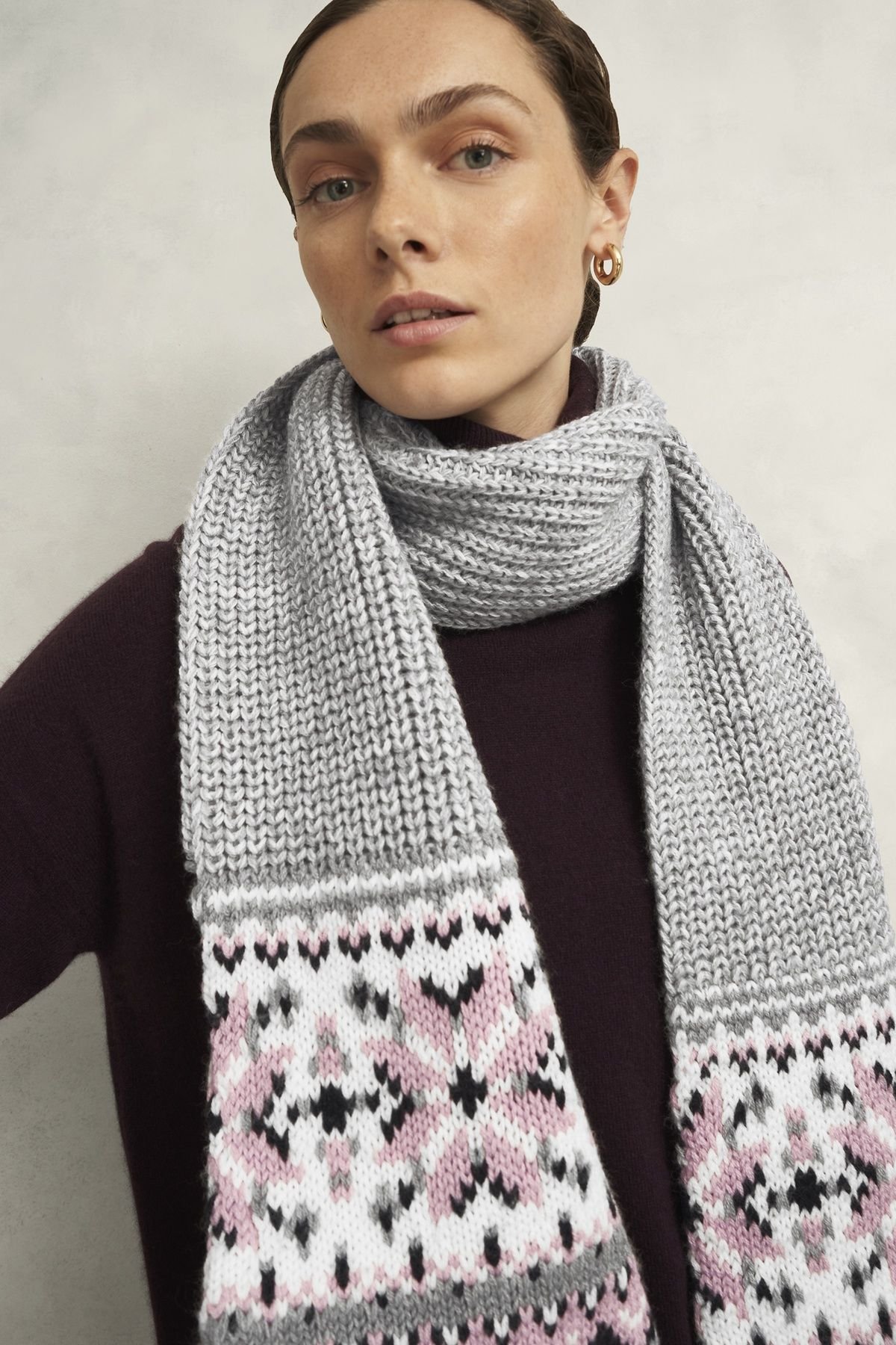 Hobbs London Hobbs London Women's Deanna Fairisle Scarf in Light Grey - 3