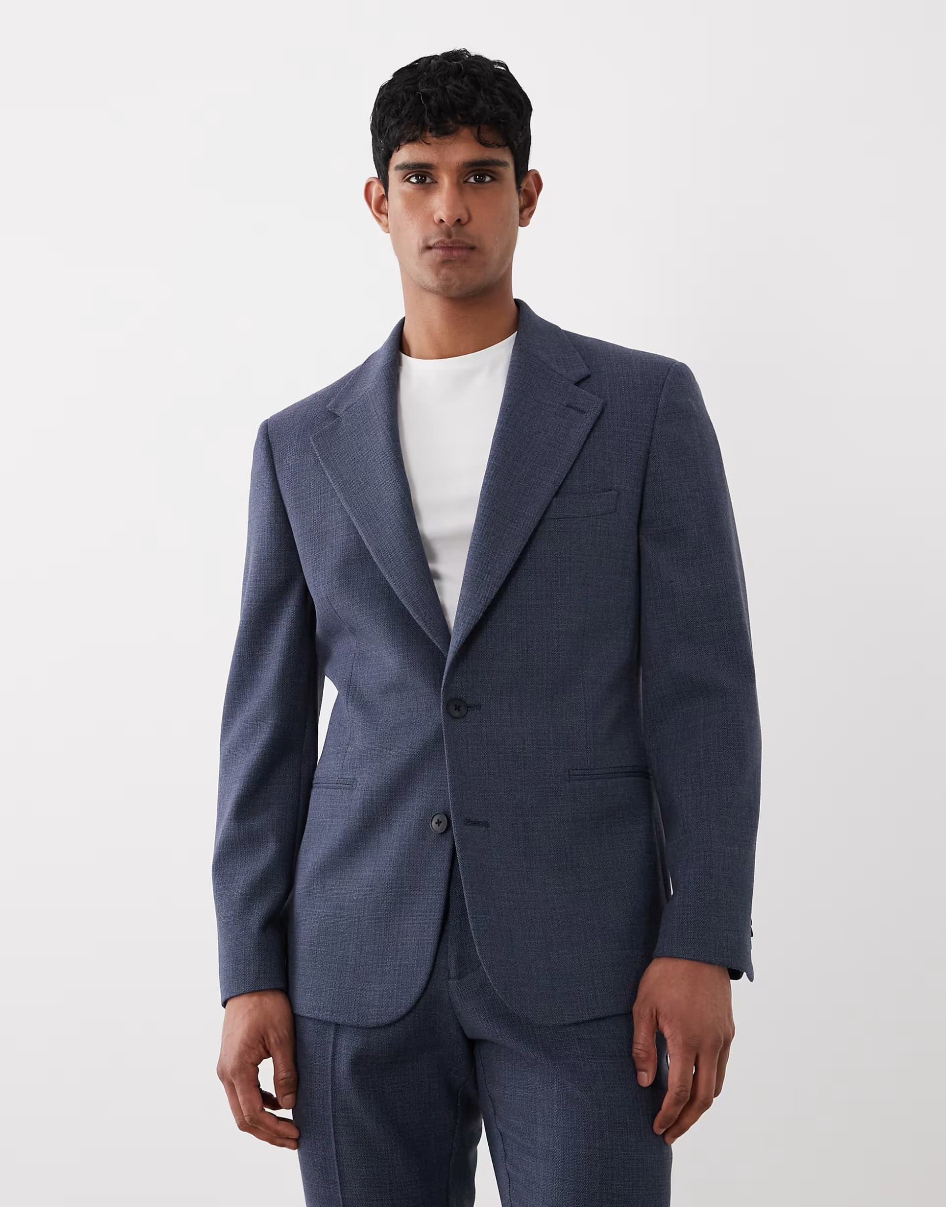 ASOS ASOS DESIGN slim suit jacket in navy wool blend tweed