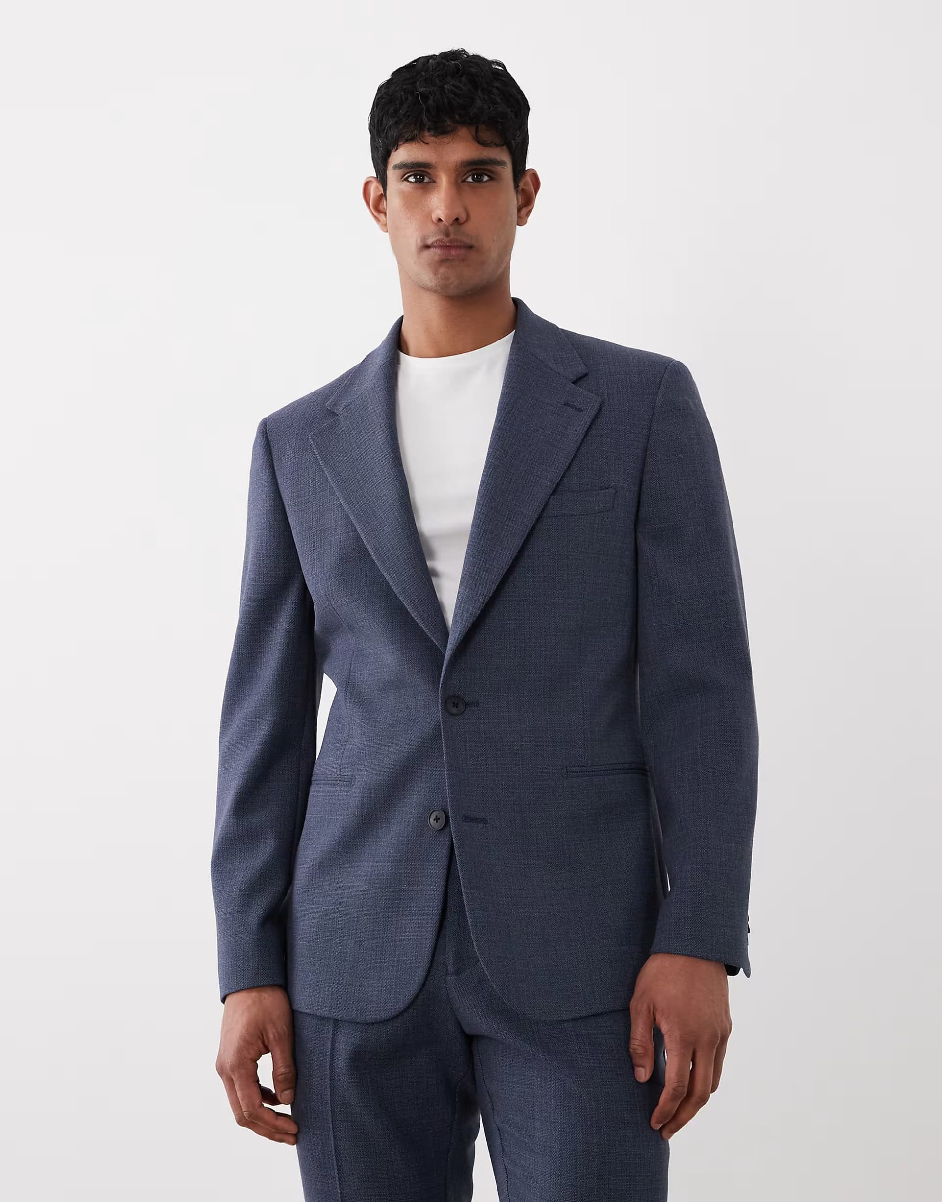ASOS DESIGN Navy Wool Blend Tweed Slim Suit Jacket