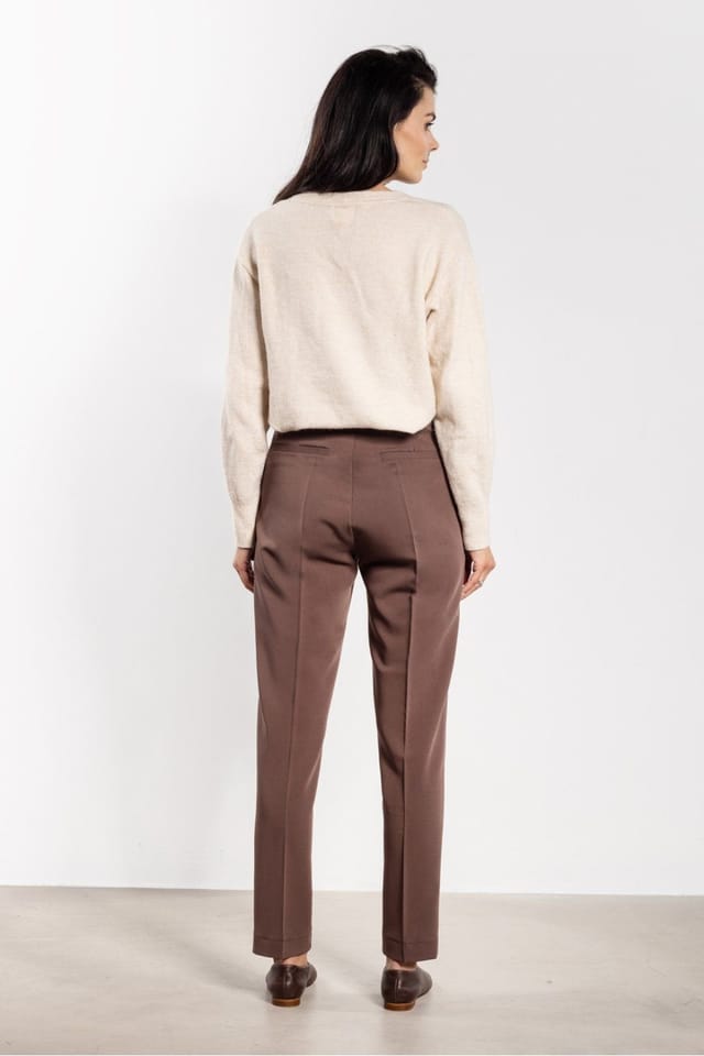 Love Lace Love Lace Women's High Waist Crease Cigarette Ankle Pants in Brown - 3