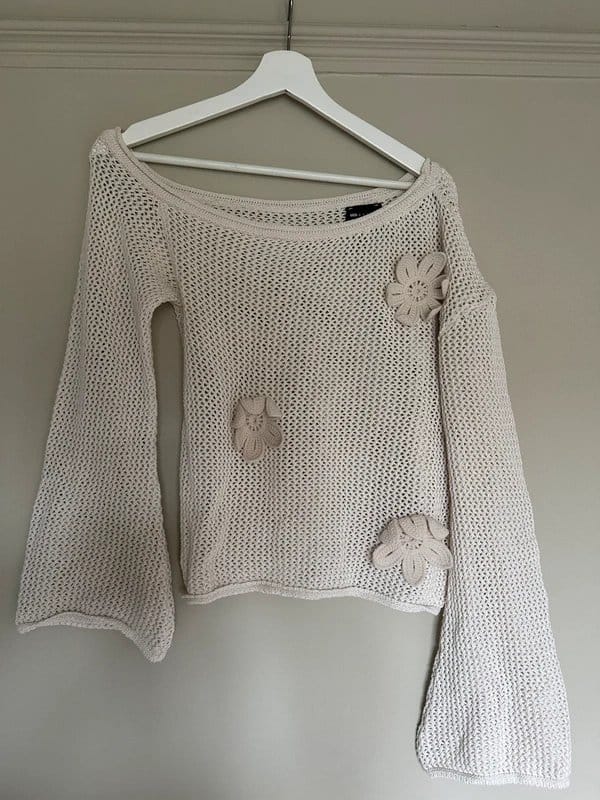 ASOS Design Cream Crochet One-Shoulder Top