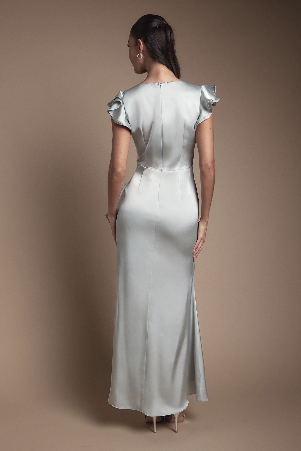 Coast Coast Women's Wrap Front Frill Hem Cap Sleeve Bridesmaid Dress in Sage - 3