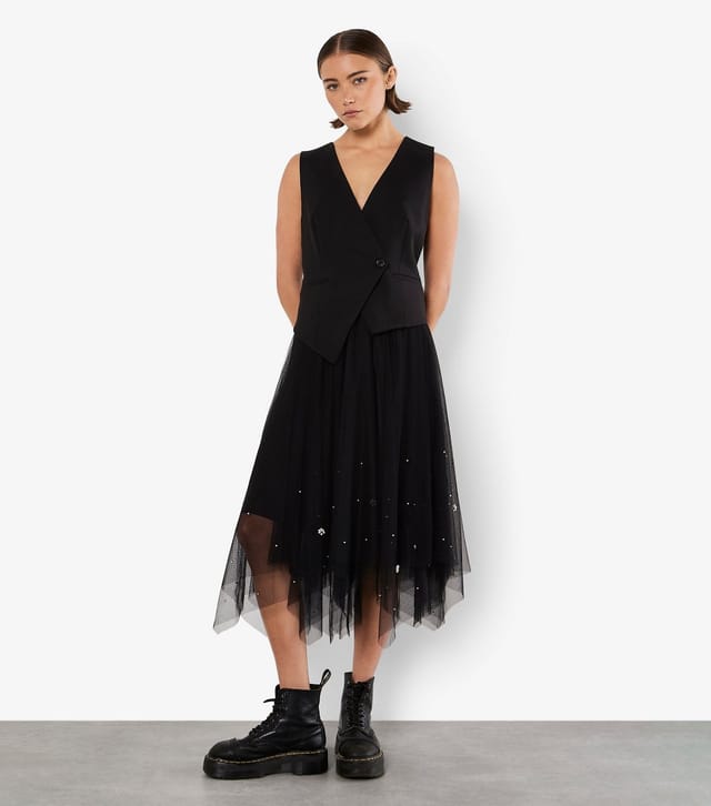 Apricot Women's Black Tulle Faux Pearl Midi Skirt Apricot New Look - 2