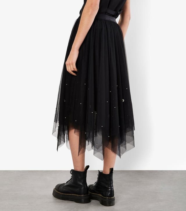 Apricot Women's Black Tulle Faux Pearl Midi Skirt Apricot New Look - 3