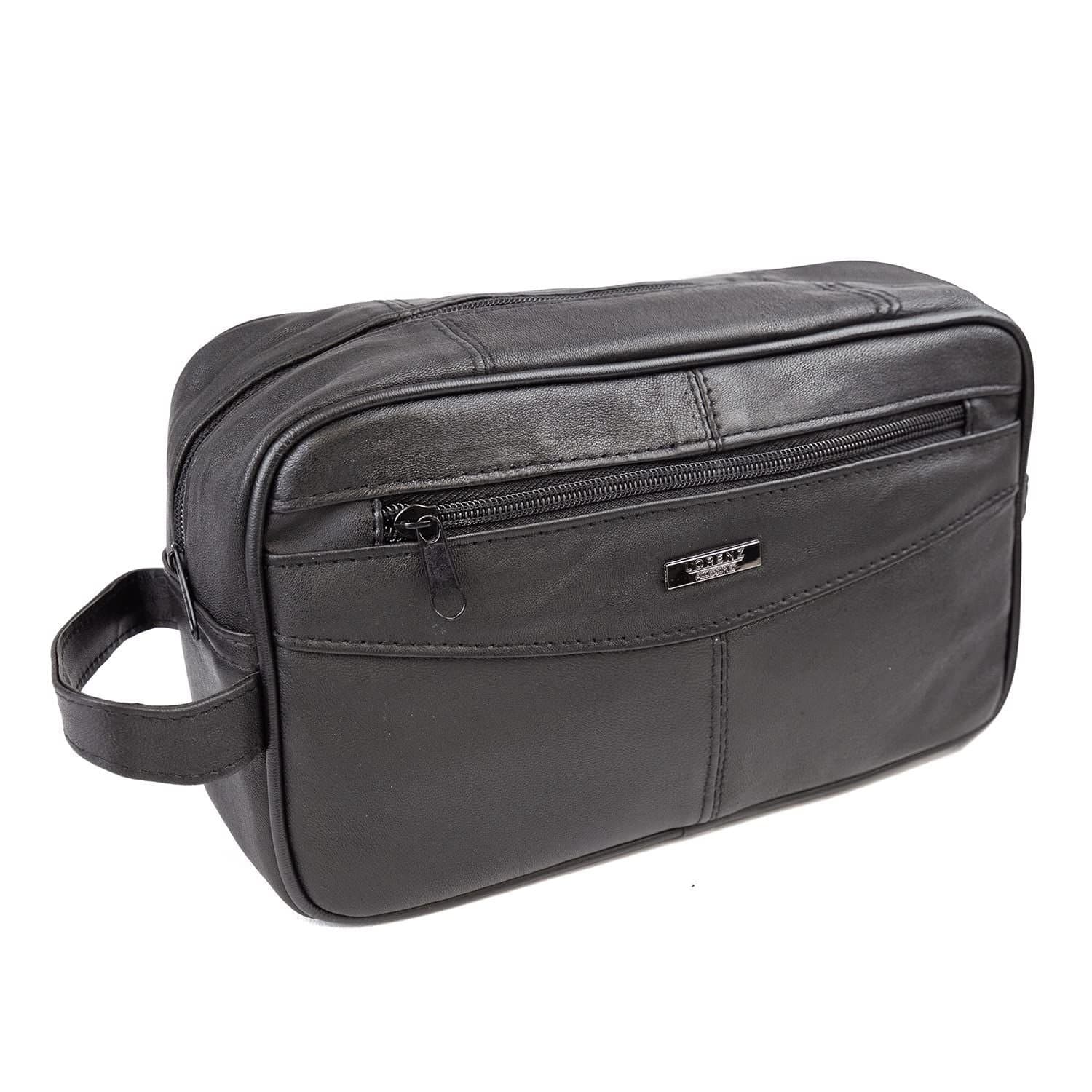 Woodland Leathers Woodland Leathers Men's Leather Toiletry Bag Travel Shaving Wash Bag in Black