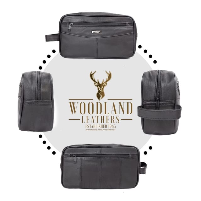 Woodland Leathers Woodland Leathers Men's Leather Toiletry Bag Travel Shaving Wash Bag in Black - 2