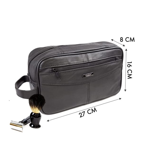Woodland Leathers Woodland Leathers Men's Leather Toiletry Bag Travel Shaving Wash Bag in Black - 3