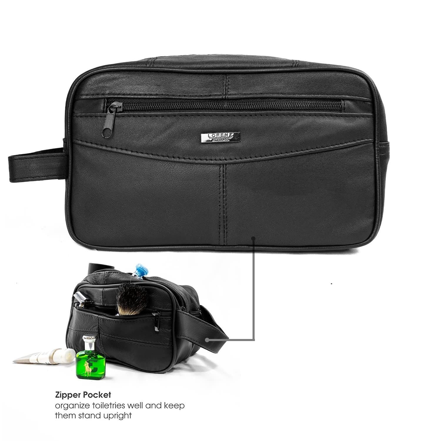 Woodland Leathers Woodland Leathers Men's Leather Toiletry Bag Travel Shaving Wash Bag in Black - 4