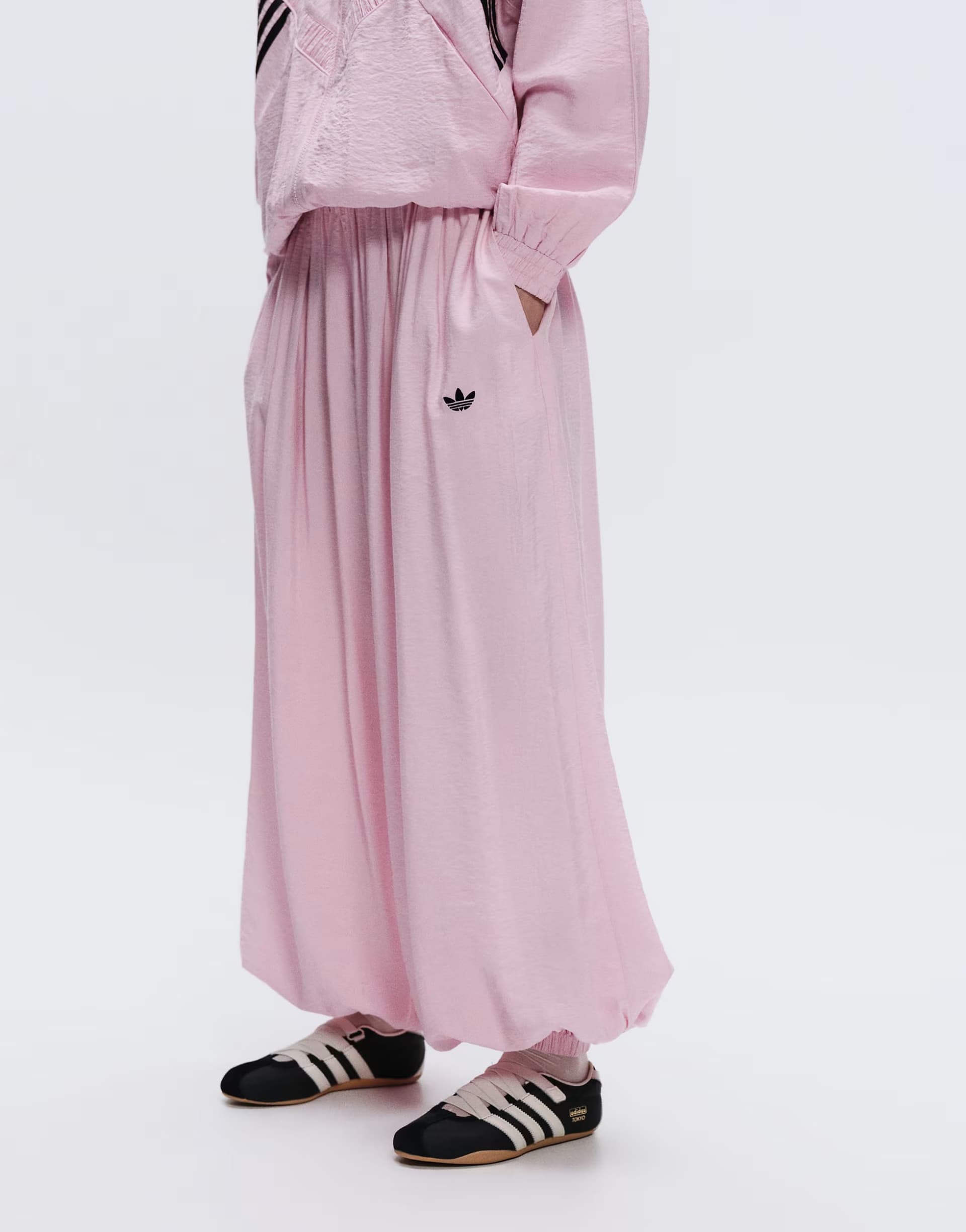 ASOS adidas Originals x ASOS oversized balloon track pants in pink nylon mix