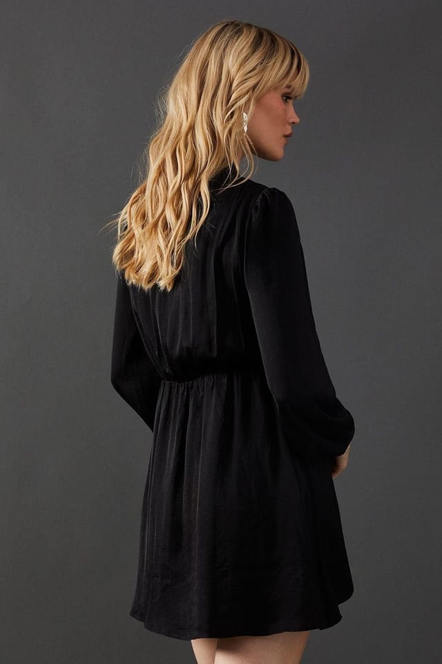Warehouse Warehouse Women's Satin Tie Neck Flippy Mini Dress in Black - 3