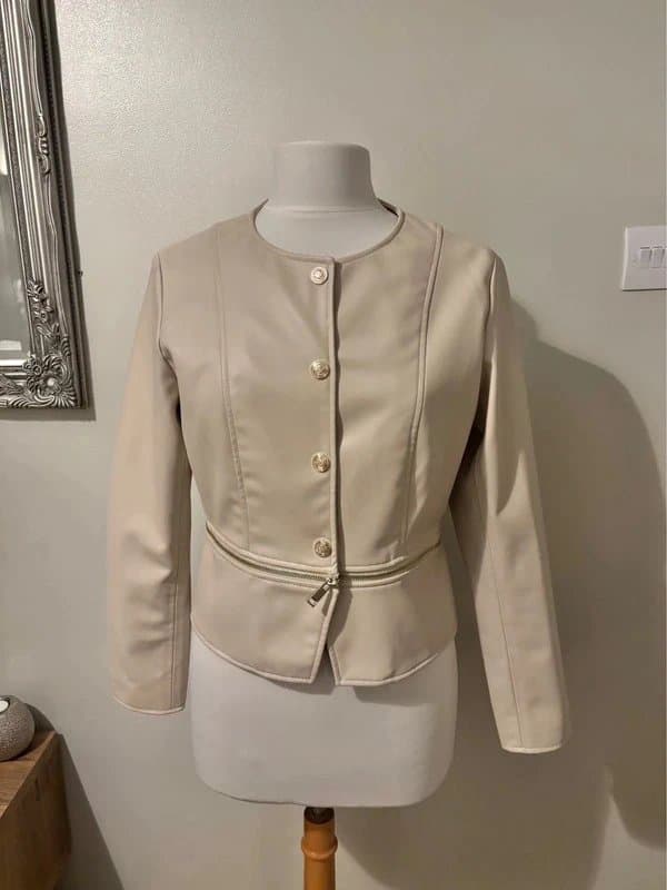 Zara Zara beige faux leather peplum zip jacket - size L 12