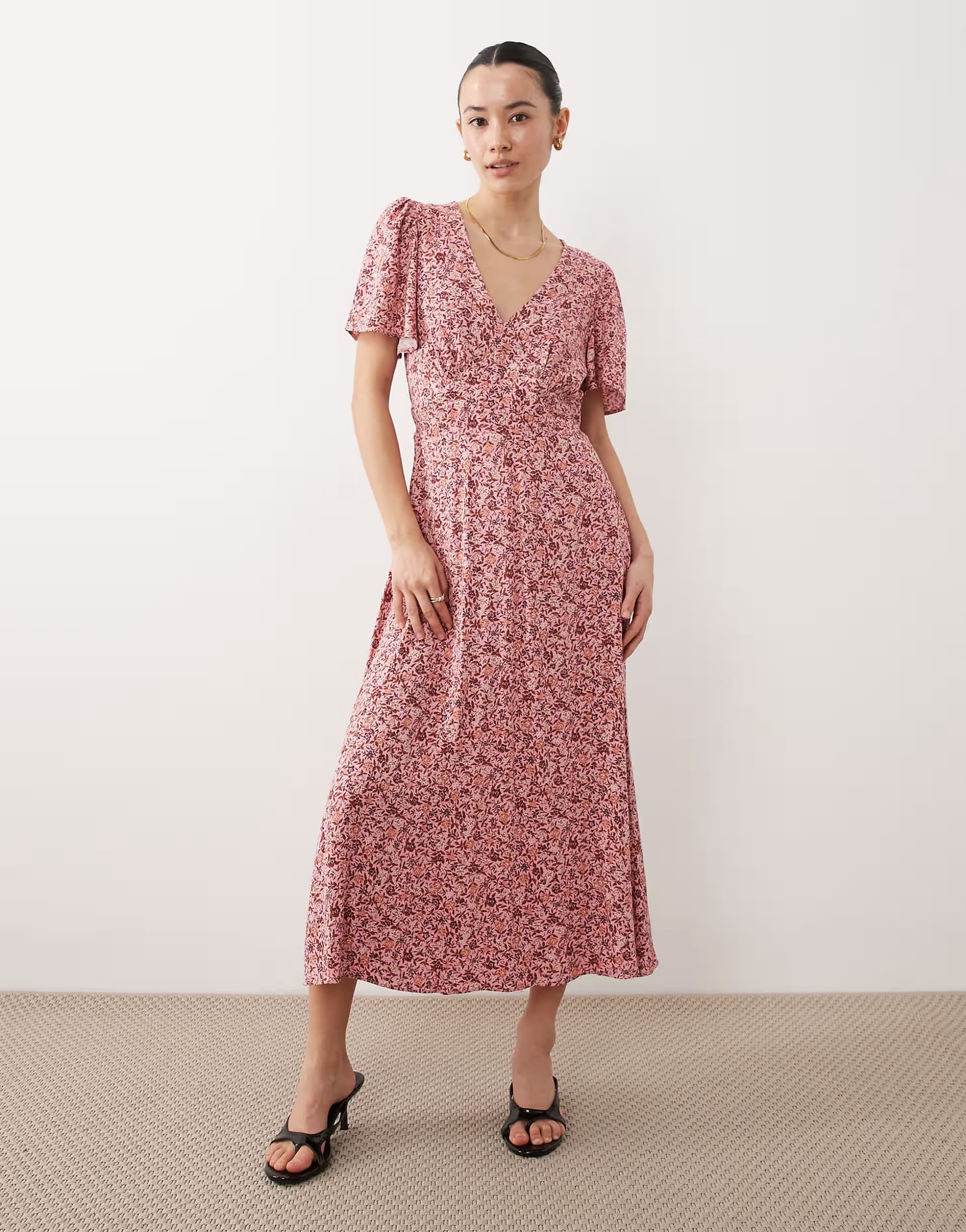 ASOS Nobody's Child Petite Atlas midi dress in pink ditsy floral