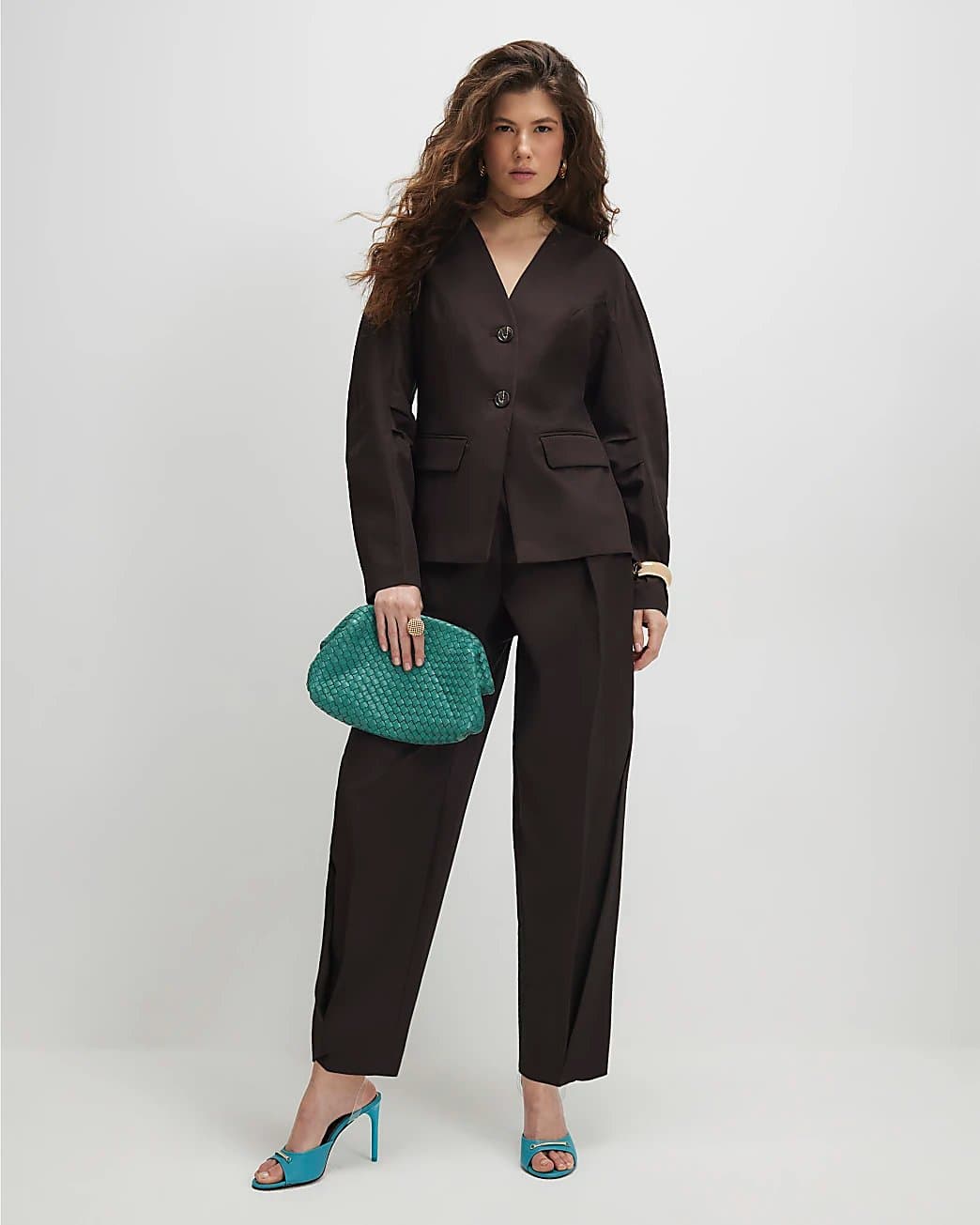 River Island River Island Womens Brown Cotton Collarless Blazer