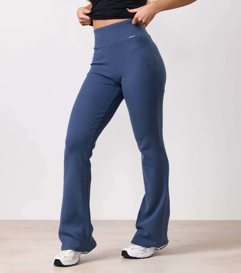 Gym King Women's Bright Blue Ribbed Flared Leggings Gym King New Look - 1