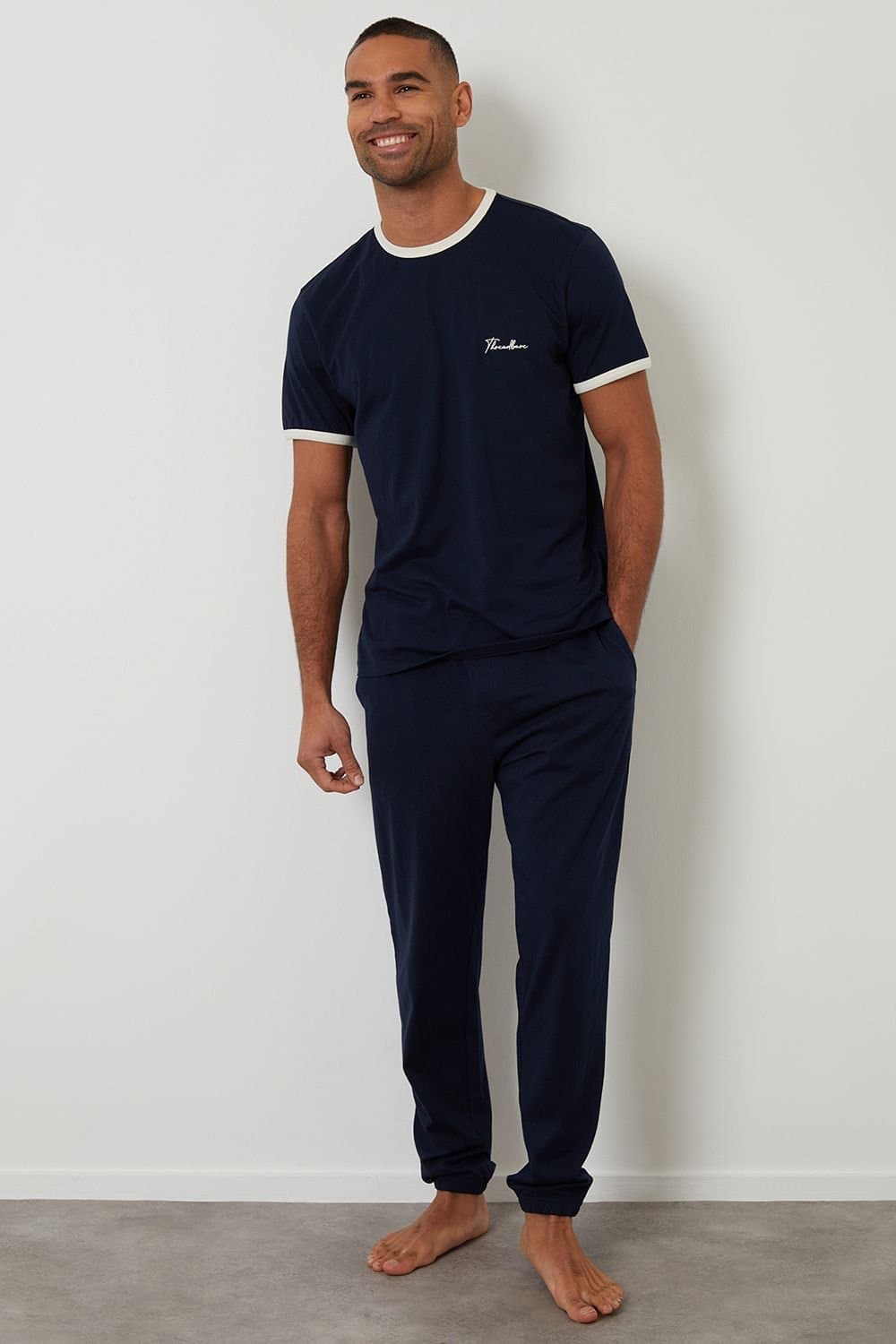 Threadbare Threadbare Men's Contrast Binding Lounge Set in Navy