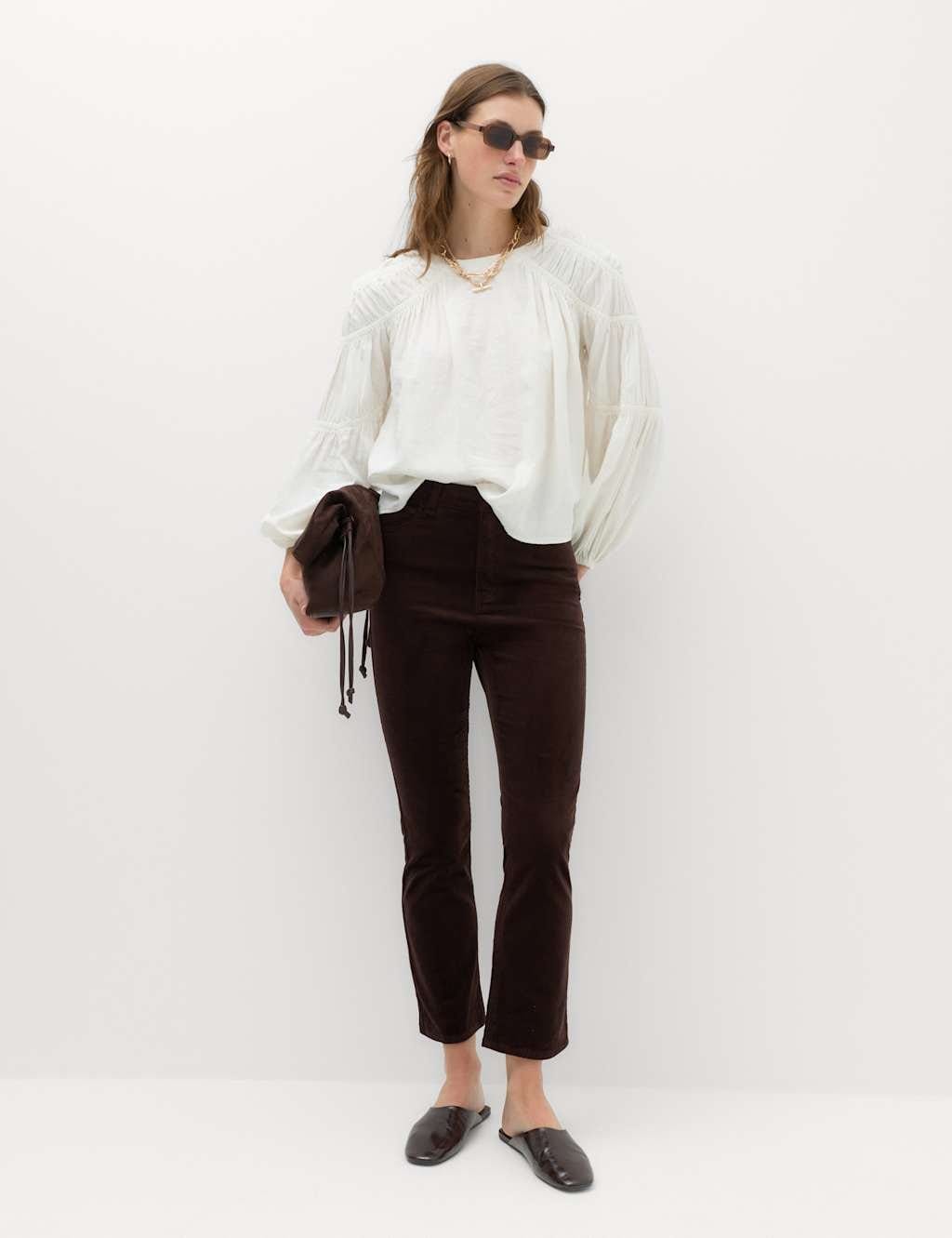 Marks & Spencer M&S Cord Flare Cropped Trousers Bitter Chocolate - 1