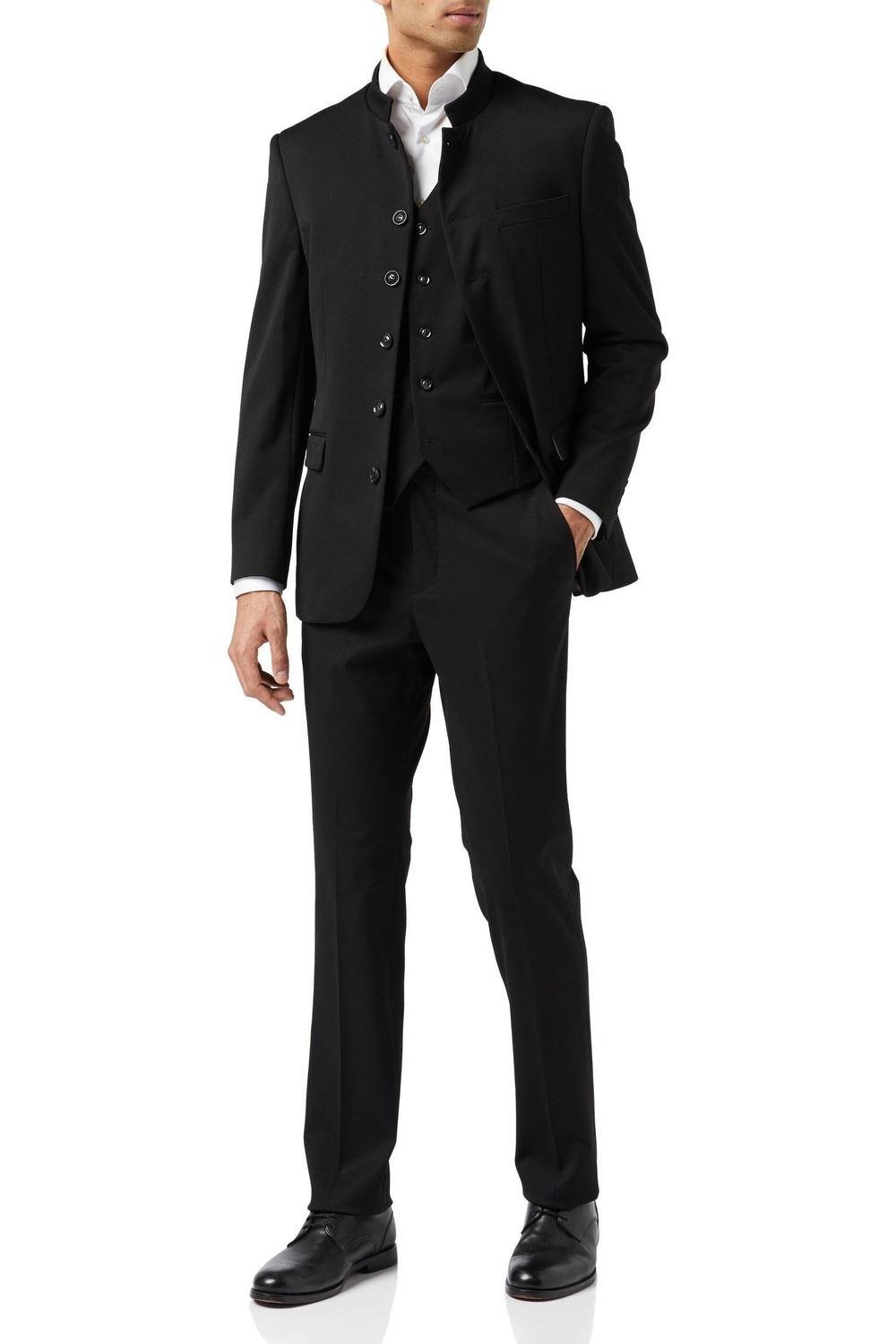 XPOSED XPOSED Men's Chinese Grandad Collar 3 Piece Suit - Tailored Fit in Black - 4