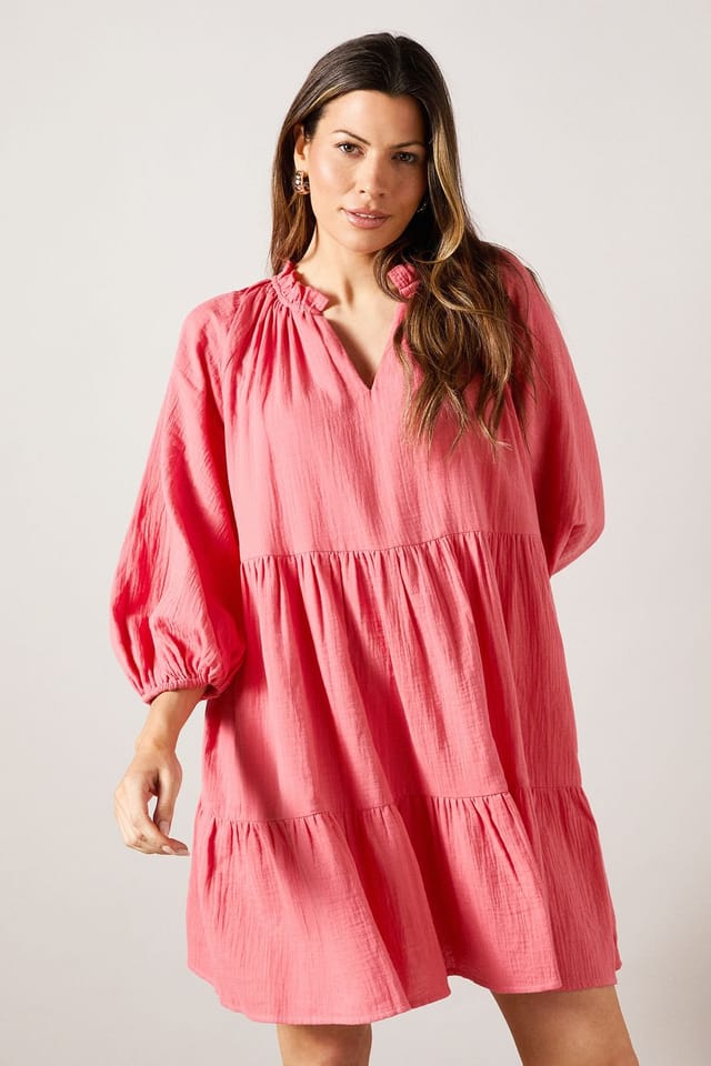 Wallis Wallis Women's Textured Tiered Smock Dress in Coral - 3