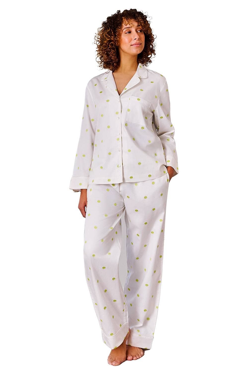 Christy CHRISTY Women's 'Tennis' Embroidered Cotton Pyjama Set in White - 3