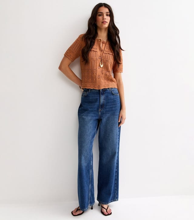 New Look Women's Orange Cotton Rich Patterned Knit Short Sleeve Cardigan New Look - 2