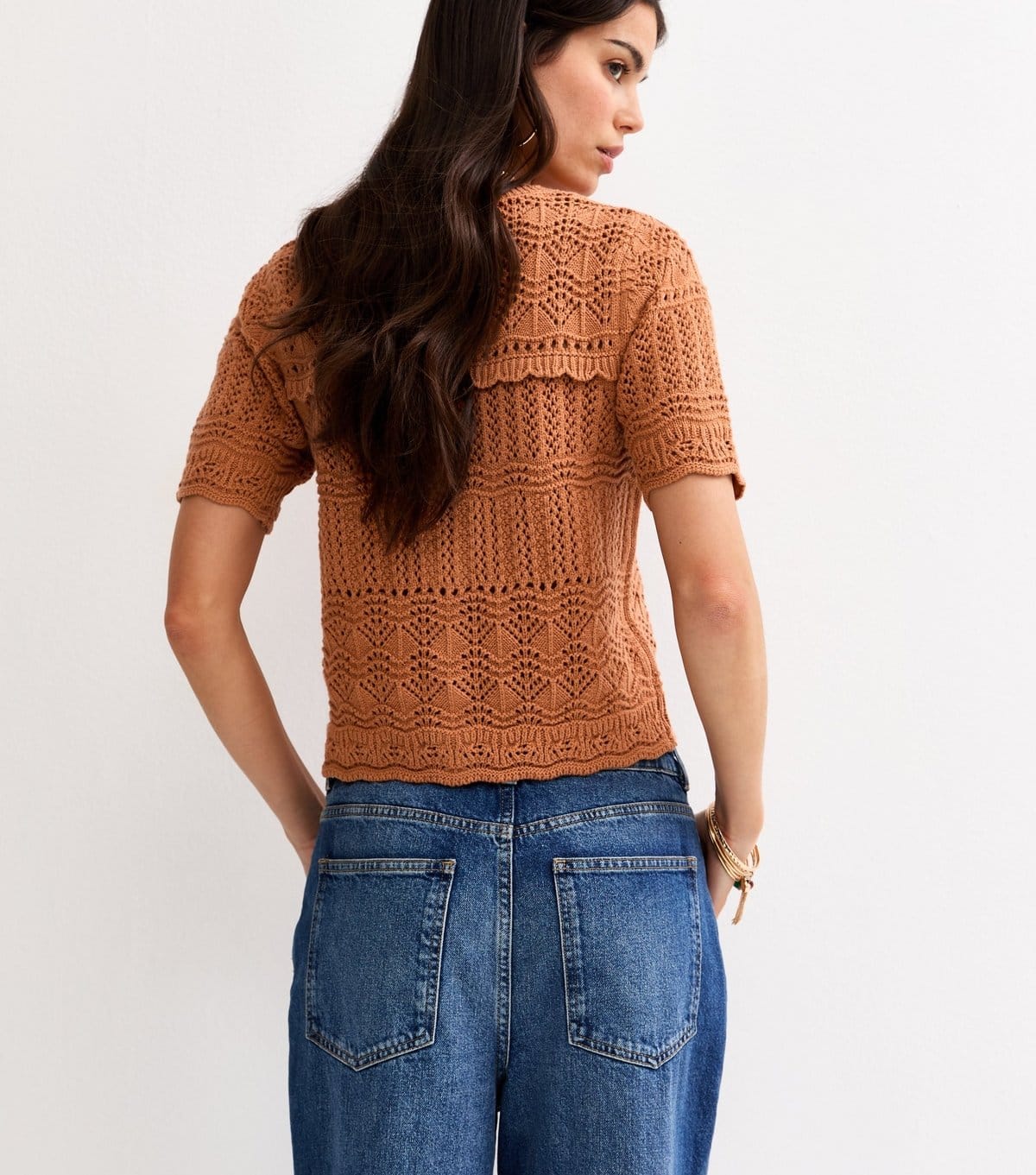 New Look Women's Orange Cotton Rich Patterned Knit Short Sleeve Cardigan New Look - 4