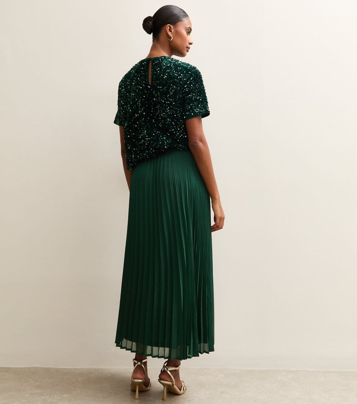 New Look Women's Dark Green Chiffon Pleated Midi Skirt New Look - 4