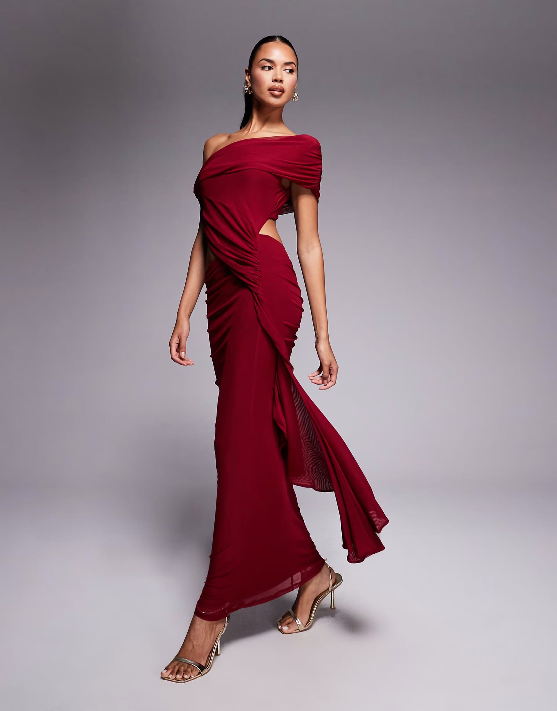 ASOS DESIGN Cherry Mesh Off-Shoulder Midi Dress