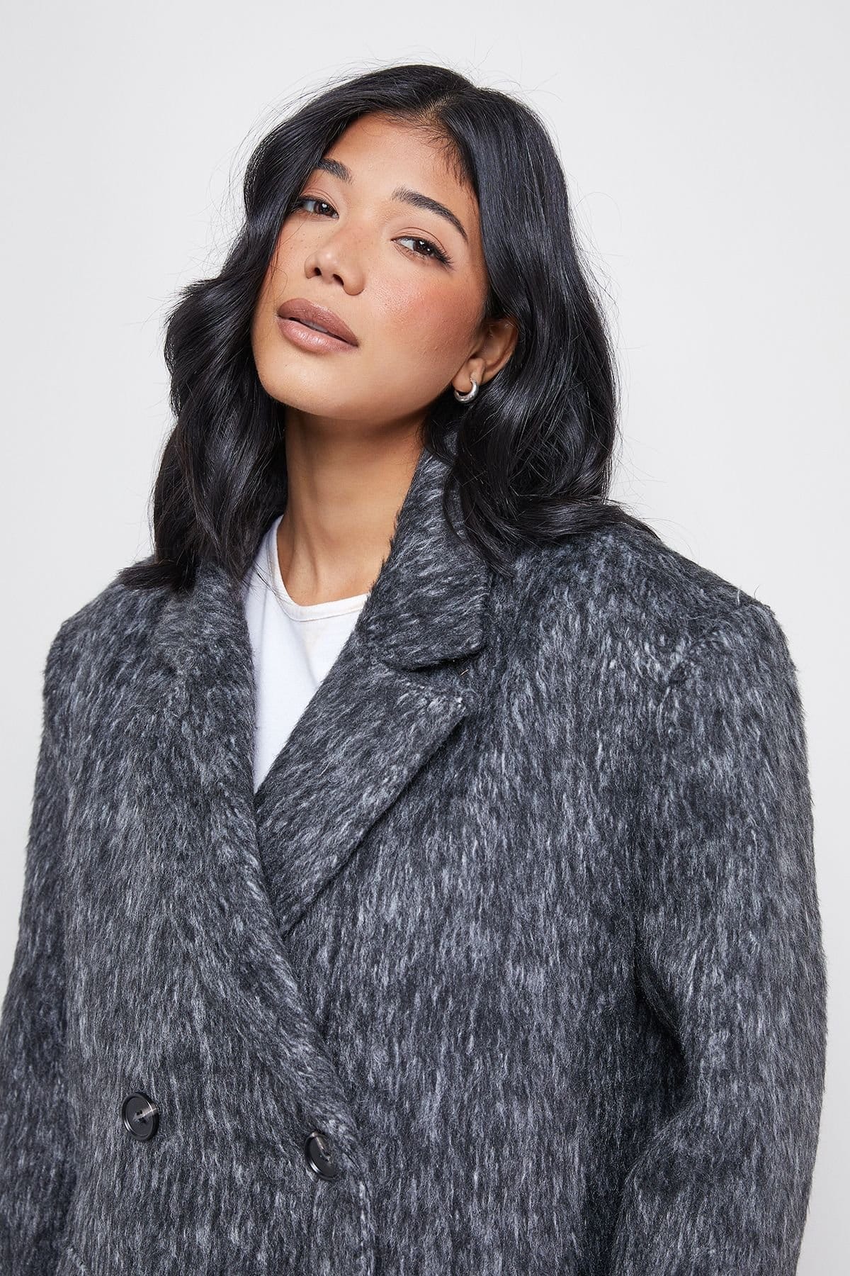 Warehouse Warehouse Women's Wool Look Structured Shoulder Coat in Charcoal - 4