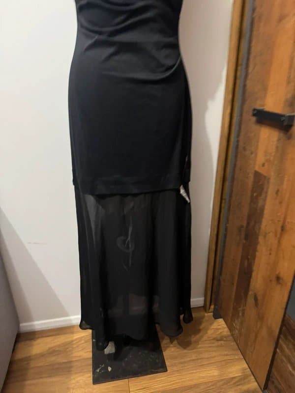ASOS Design high neck slash draped midi dress with chiffon skirt in black size 10