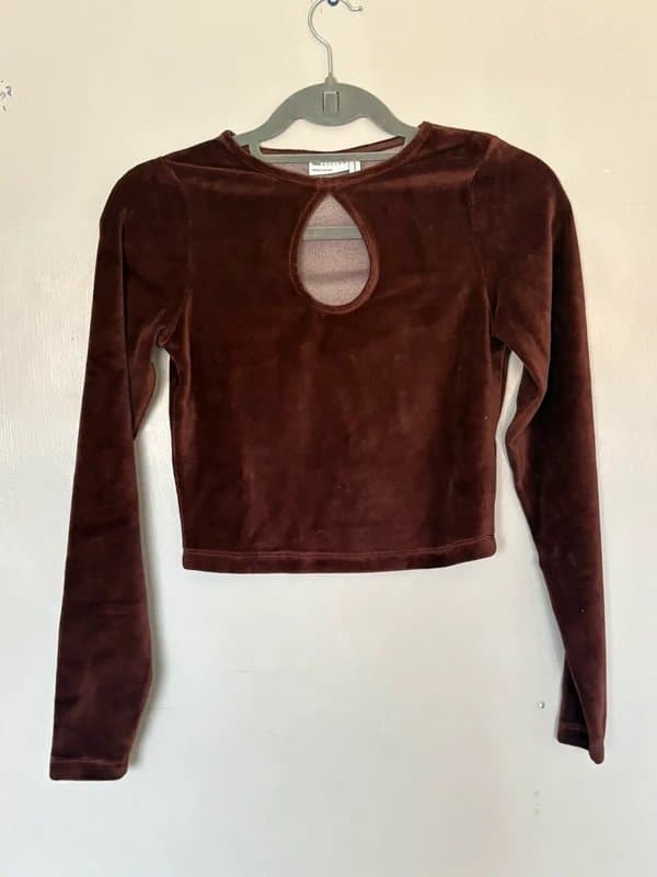 ASOS Design brown velour long sleeve crop top asos