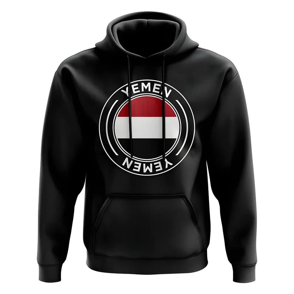 Yemen Yemen Men's Personalised Football Badge Hoodie in Black