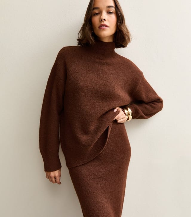 New Look Women's Dark Brown Brushed Knit Midi Skirt New Look - 2