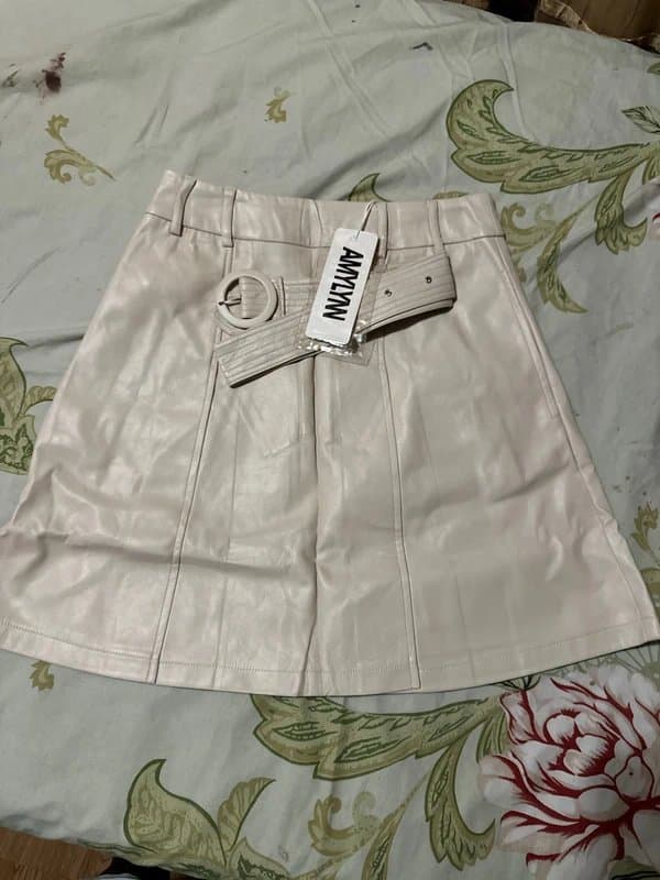 AMY Amy Lynn belted a line leather look mini skirt in beige S - UK 8