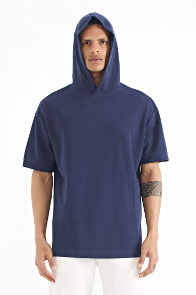 Tommy Life Tommy Life Men's Oversized Hooded Short-sleeve T-shirt in Cobalt - 3