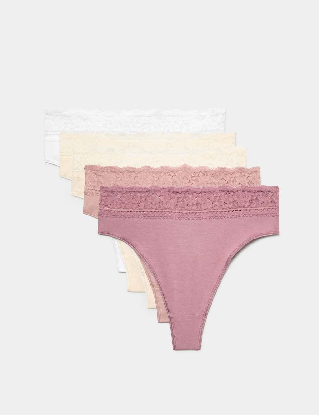 Marks & Spencer M&S 5pk Cotton Blend High Waisted Thongs Dusky Pink
